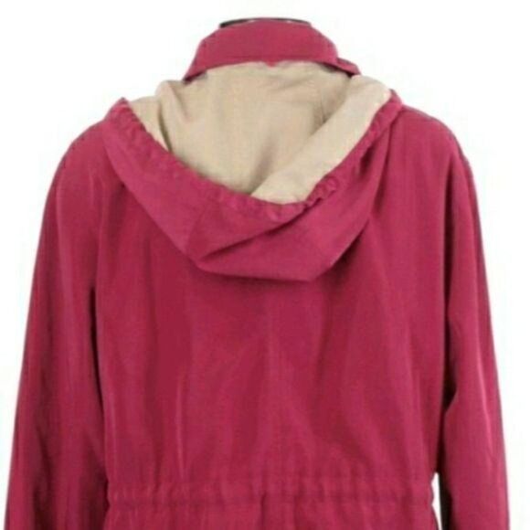 Gallery Pink Jacket Windbreaker Raincoat Sz PL Hood Zip Up Drawstring Waist - Picture 7 of 12